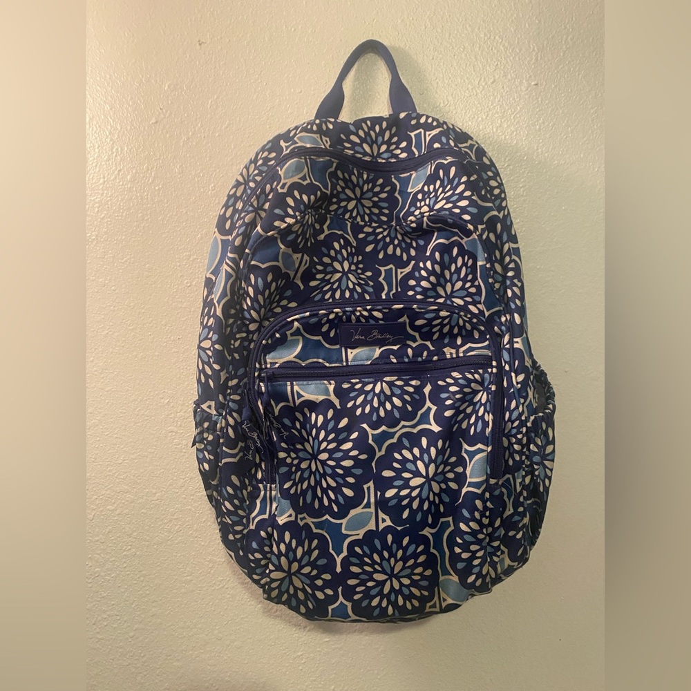 Vera Bradley Navy and White Floral Backpack with Matching Wallet